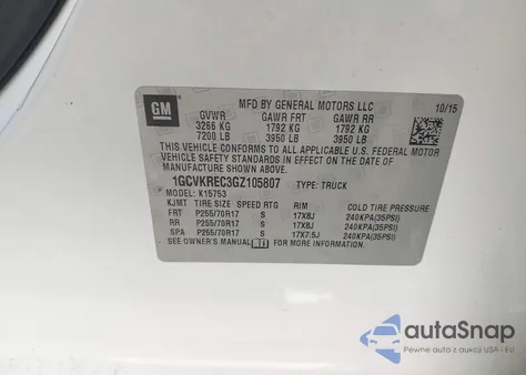 2016 Chevrolet Silverado Lt z USA, uszkodzony, nr VIN 1GCVKREC3GZ105807